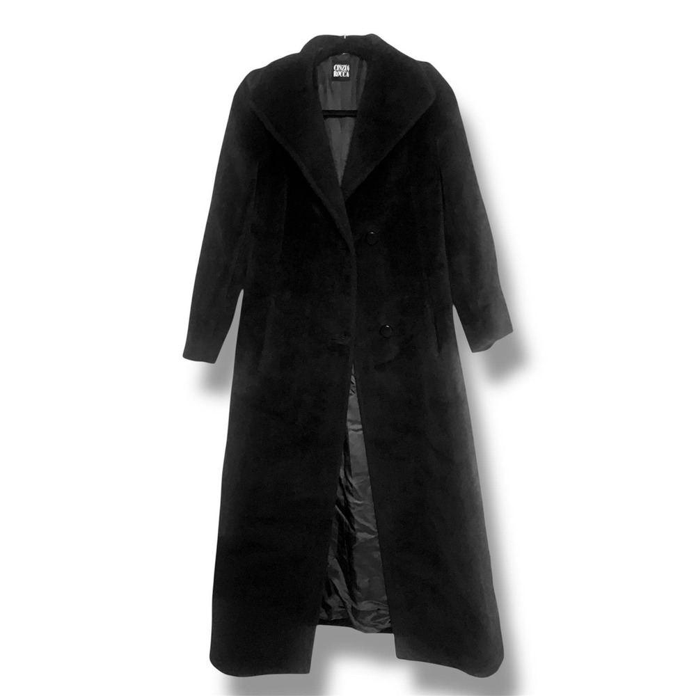 Cinzia Rocca Baby Llama Wool Coat Womens 4 Black Piacenza Italian Overcoat